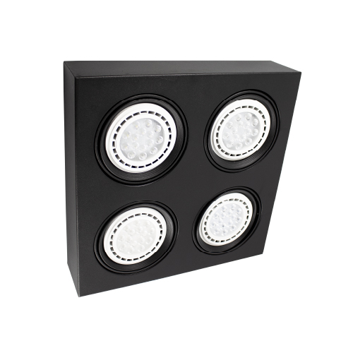 Plafón cardánico cuadrado para cuatro luces AR111 negro texturado 37x37x10cm